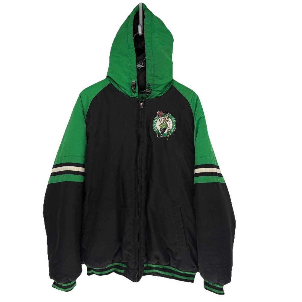Vintage 90s Embroidered Boston Celtics Hooded Puffer Winter Coat Jacket Men L